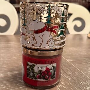 Bath & Body Works Christmas Polar Bear Candle Holder & Slatkin Co Spice Candle